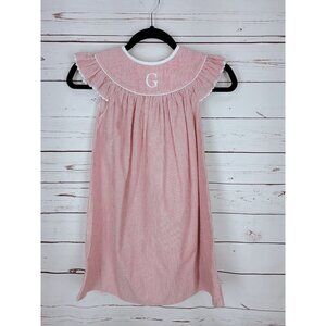 BAREFOOT Boutique Girls Red & White Check Angel Sleeve Dress 4T‎ Embroidered G